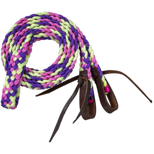 Riendas de lazo Tough1 trenzadas – Rosado, morado y verde apio