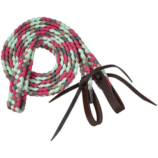 Riendas de lazo Tough1 trenzadas – Verde agua, coral, gris y canela