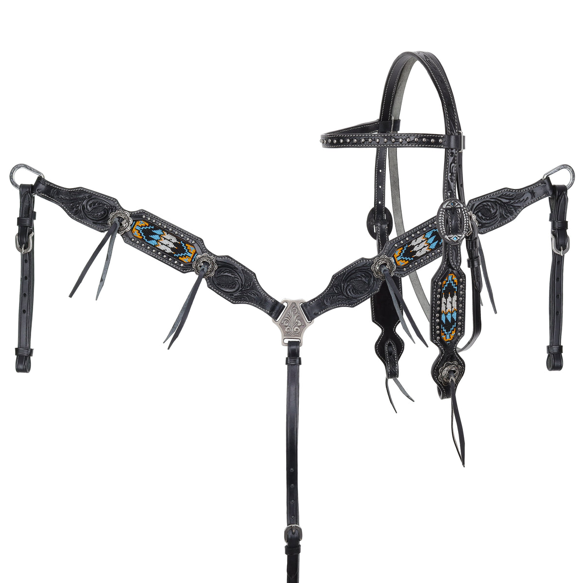 Set Showman Sacred Feather con chaquiras: cabezada con frentera y pechera