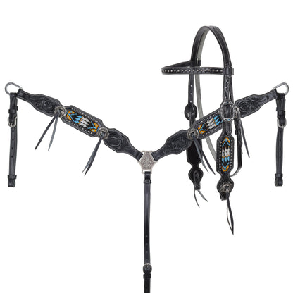 Set Showman Sacred Feather con chaquiras: cabezada con frentera y pechera