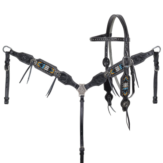 Set Showman Sacred Feather con chaquiras: cabezada con frentera y pechera