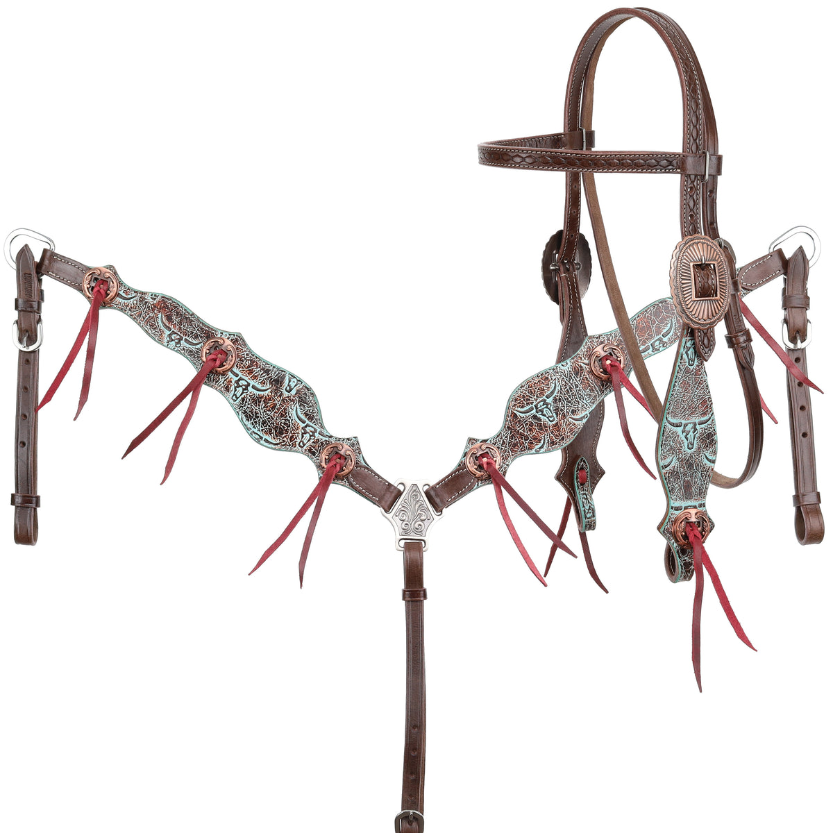 Set Showman Weathered Steer: cabezada con frentera y pechera